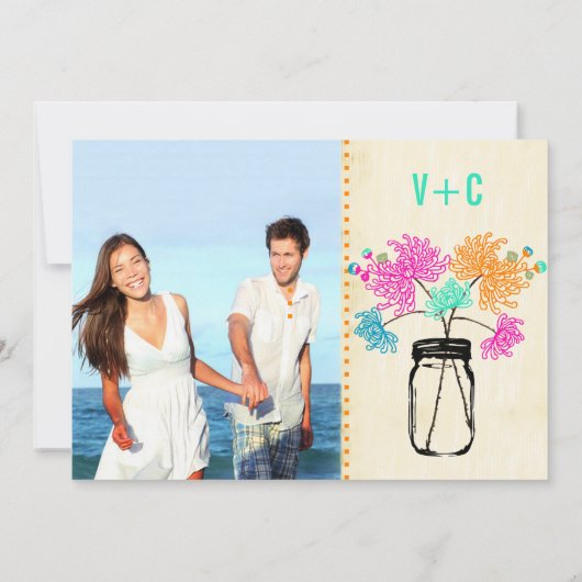 メイスンジャーの中のフォトブーケ結婚式招待状 招待状 (裏面)