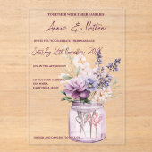 メイスンジャーの可愛い紫の花結婚フローラ アクリル招待状 (正面)