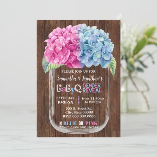 メイスンジャーの国のシックな性別がピンクまたはブルーを明らかにする 招待状 (スタンド正面)