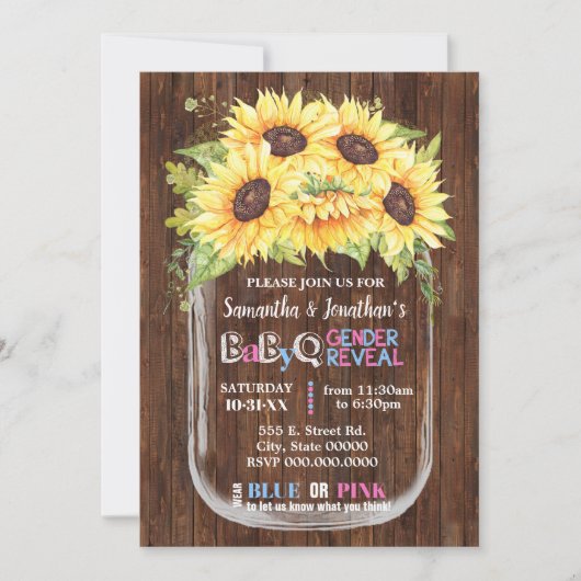 メイスンジャーの国のシックな性別ひまわりの花を明かす 招待状 (正面)