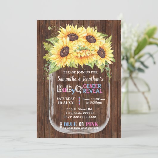 メイスンジャーの国のシックな性別ひまわりの花を明かす 招待状 (スタンド正面)