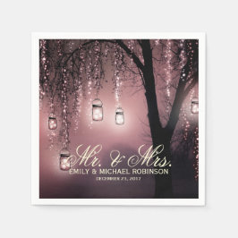 メイスンジャーの弦のライトは木の素朴結婚な スタンダードカクテルナプキン