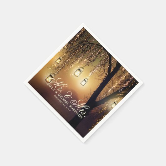 メイスンジャーの弦のライトは木の素朴結婚な スタンダードカクテルナプキン (角)