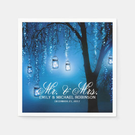 メイスンジャーの弦のライトは木の素朴結婚な スタンダードカクテルナプキン