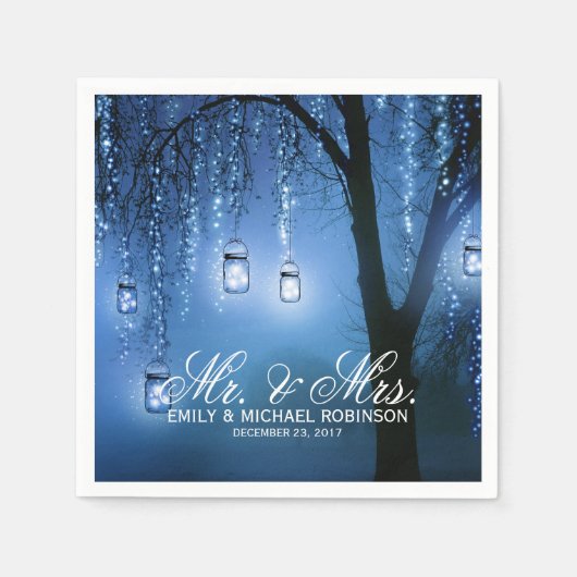 メイスンジャーの弦のライトは木の素朴結婚な スタンダードカクテルナプキン (正面)