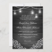 メイスンジャーの弦の軽いレースの素朴な木結婚材の 招待状 (正面)