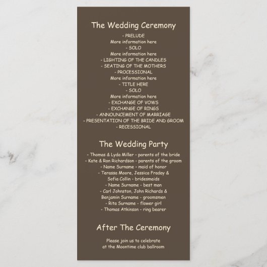 メイスンジャーの文字列ライトツリー結婚式 プログラム (裏面)