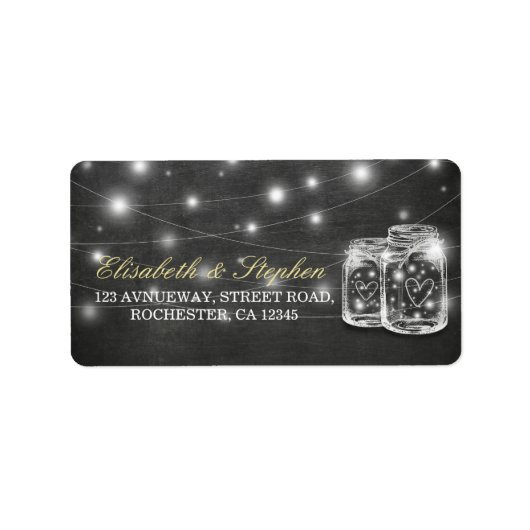 メイスンジャーの文字列灯チャックボー結婚ドの住所 ラベル (正面)