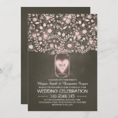 メイスンジャーの花ピンクの素朴な結婚式の招待 招待状 (正面/裏面)