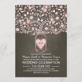 メイスンジャーの花ピンクの素朴な結婚式の招待 招待状