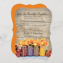 メイスンジャーの花素朴感謝祭招待状