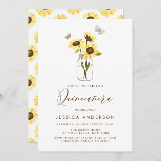 メイスンジャークンセアニラの黄色のひまわり 招待状 (正面/裏面)