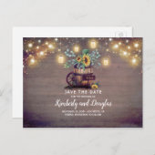 メイスンジャースとヒマワリ素朴ー秋デートを保存 案内ポストカード (正面/裏面)