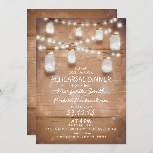 メイスンジャースとライツリハーサルのディナー招待状 招待状 (正面/裏面)