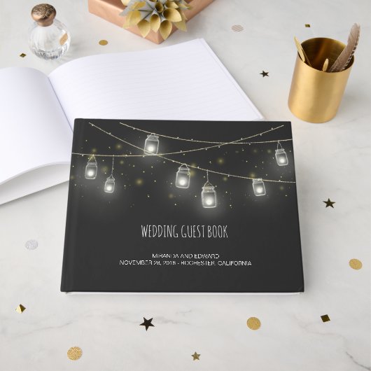 メイスンジャースのホタルの糸カスタムウェディング ゲストブック (正面見開き)