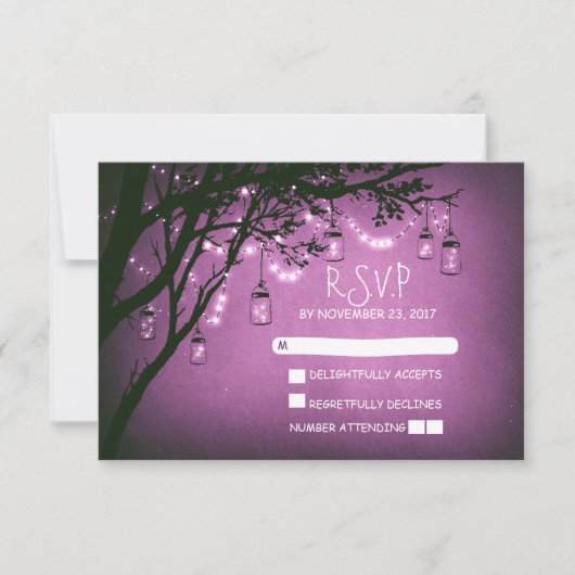 メイスンジャースの木の国の素朴な結婚式のRSVPカード 出欠カード