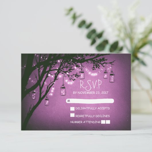 メイスンジャースの木の国の素朴な結婚式のRSVPカード 出欠カード (スタンド正面)