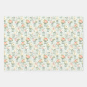 メイスンジャースグリーンオレンジ花模様グリーンリー ラッピングペーパーシート (正面2)