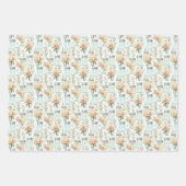 メイスンジャースグリーンオレンジ花模様グリーンリー ラッピングペーパーシート (正面)