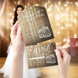 メイスンジャースストリングライト素朴ウッドウェディングRSVP オールインワン招待状