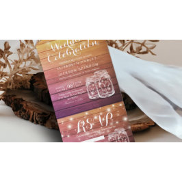 メイスンジャースストリングライト素朴ウッドウェディングRSVP オールインワン招待状