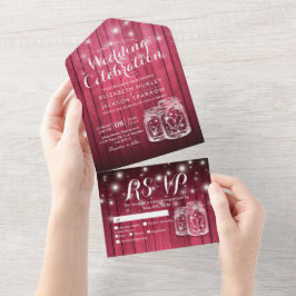 メイスンジャースストリングライト素朴ウッドウェディングRSVP オールインワン招待状