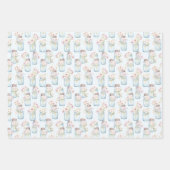 メイスンジャースブルーホワイト花模様グリーンリー ラッピングペーパーシート (正面2)