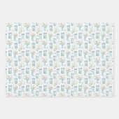 メイスンジャースブルーホワイト花模様グリーンリー ラッピングペーパーシート (正面)
