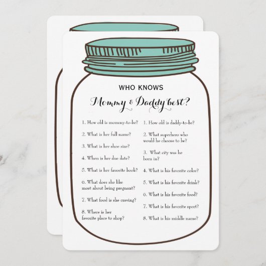 メイスンジャース2xベビーシャワーゲーム – アドバイス |ご存知の方 招待状 (正面/裏面)