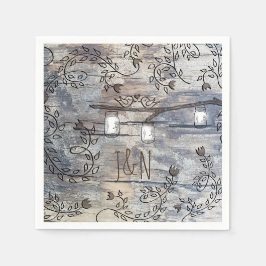 メイスンジャース&ラブバード素朴ブランチ結婚ズ スタンダードカクテルナプキン (正面)