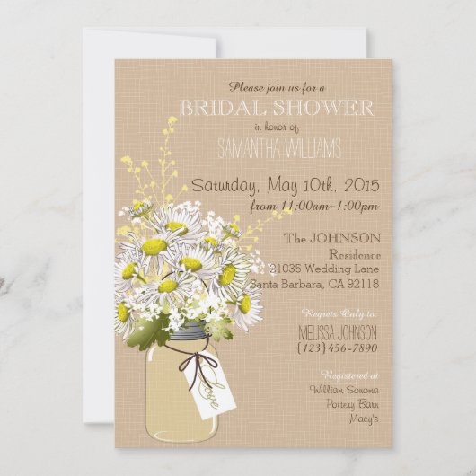 メイスンジャーデイジー素朴ブライダルシャワー 招待状 (正面)