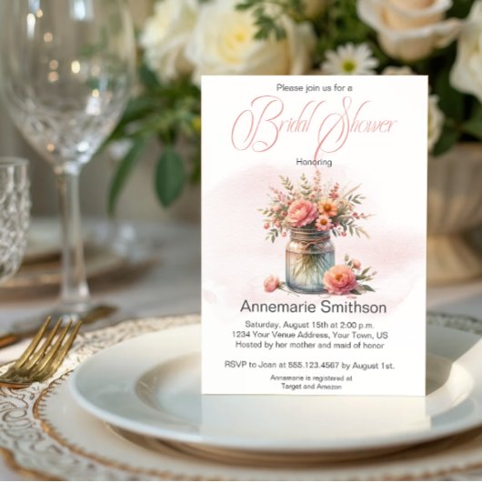 メイスンジャーフローラブーケブライダルシャワー 招待状