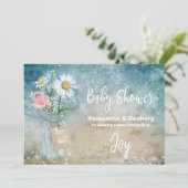 *~*メイスンジャーフローラ赤ちゃん素朴シャワー水色 招待状 (スタンド正面)