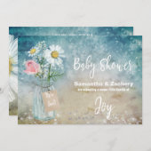 *~*メイスンジャーフローラ赤ちゃん素朴シャワー水色 招待状 (正面/裏面)