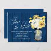 メイスンジャールひまわりの花とデイジーが日付を保存 案内ポストカード (正面/裏面)