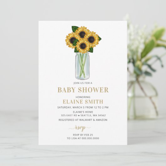 メイスンジャールひまわり男女兼用赤ちゃんシャワー 招待状 (スタンド正面)