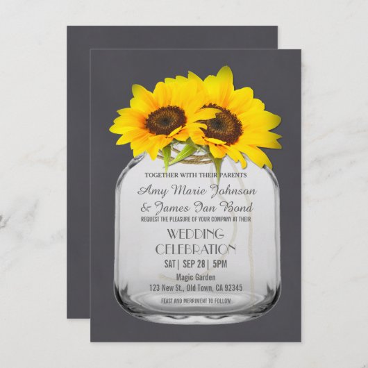 メイスンジャールひまわり黒板結婚式招待状 招待状 (正面/裏面)