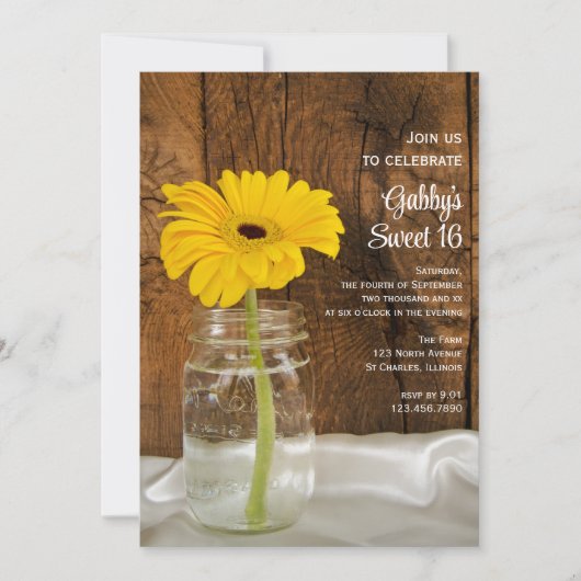 メイスンジャールイエローデイジースウィート16誕生日パーティー 招待状 (正面)