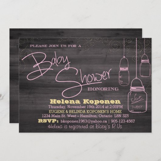 メイスンジャールウッドガールベビーシャワー招待状 招待状 (正面/裏面)