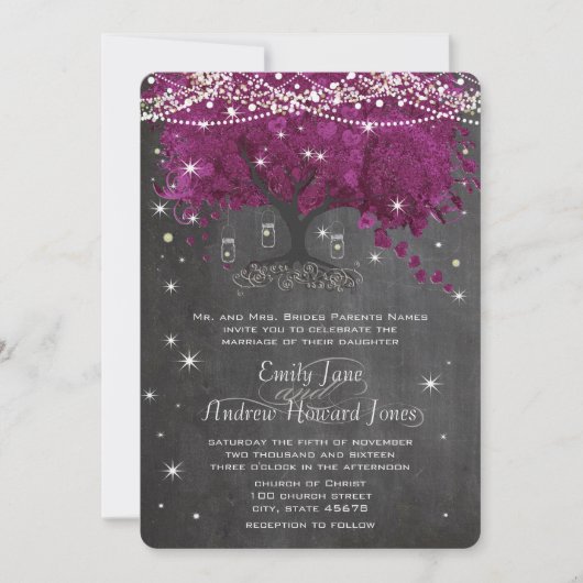 メイスンジャールオーキッドシャルボードハートリーフツリー 招待状 (正面)