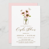 メイスンジャールカップルシャワーのピンクのひまわり 招待状 (正面/裏面)