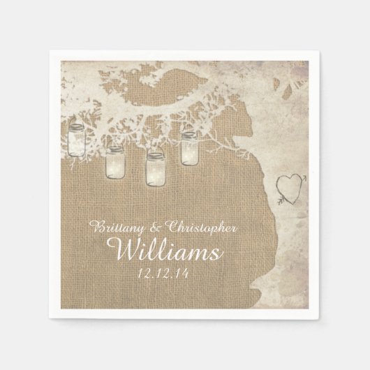 メイスンジャールストリングライツツリーバーラップナプキン スタンダードカクテルナプキン (正面)