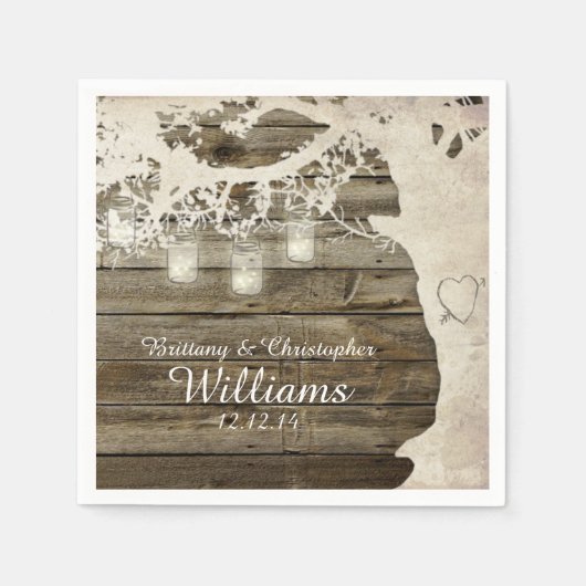 メイスンジャールストリングライツツリーバーンウッドナプキンズ スタンダードカクテルナプキン (正面)