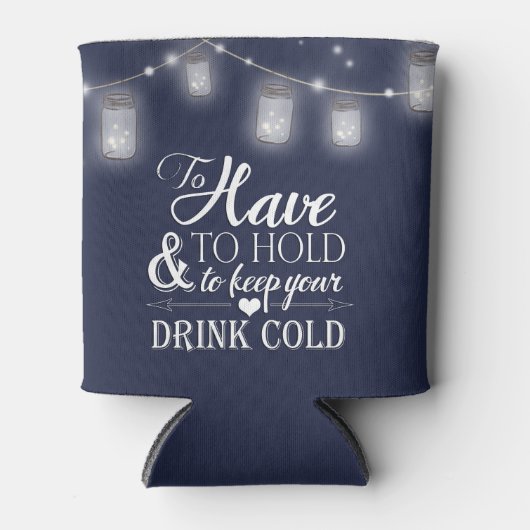 メイスンジャールストリングライツネイビーブルー結婚ズ 缶クーラー (正面)