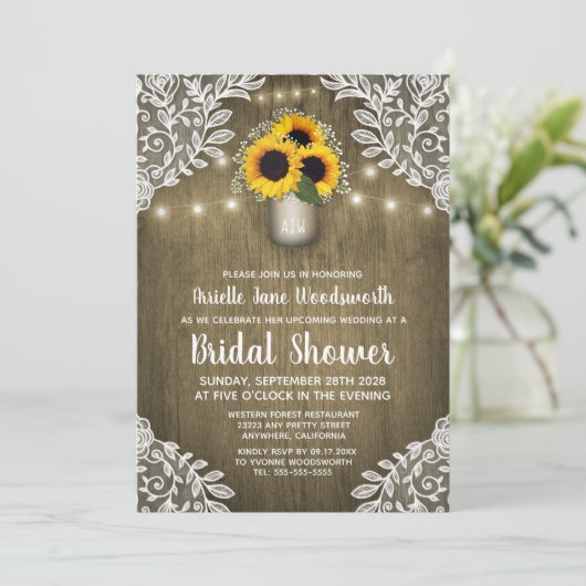 メイスンジャールヒマワリブライダルシャワー招待状 招待状 (スタンド正面)