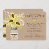 メイスンジャールヒマワリーバーラップ素朴ブライダルシャワー 招待状 (正面/裏面)