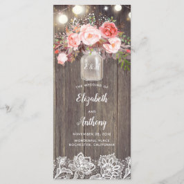 メイスンジャールピンクの花の素朴結婚式 プログラム