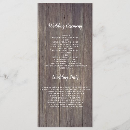 メイスンジャールピンクの花の素朴結婚式 プログラム (裏面)