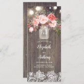 メイスンジャールピンクの花の素朴結婚式 プログラム (正面/裏面)