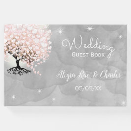 メイスンジャールピンクハートリーフの木の灰色の水色 ゲストブック